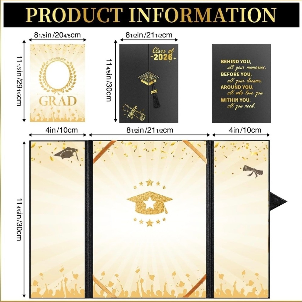 Graduation Guest Book 2026 Photo Folder Black Gold Tassel Pen Set - Picture 2 of 6